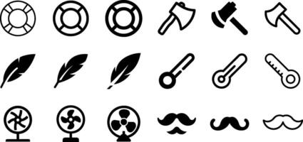 Minimalist Utility Icons Lifebuoy Axe Feather Thermometer Fan Mustache Design vector