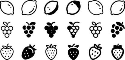 Delicious Harvest Icon Set Lemon Grape Strawberry vector