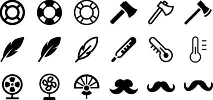 Lifebuoy Axe Feather Thermometer Fan Mustache Icon Set Diverse Tools Collection vector