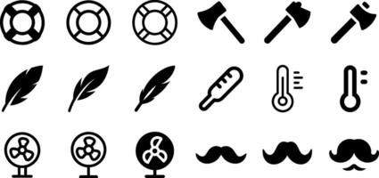 Unique Icons Lifebuoy Axe Feather Thermometer Fan Mustache Pack vector