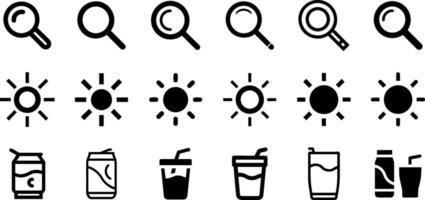 Discover and Refresh Icon Set Magnifying Glass Brightness Soft Drink vector