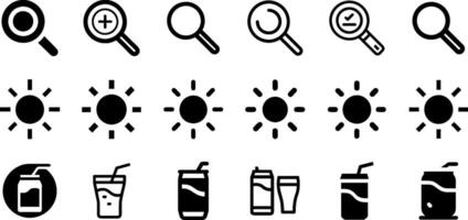 Minimalist Utility Icons Magnifying Glass Brightness Soft Drink Design vector