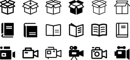 Open Box Book and Camera Icon Set Creative Essentials Collection vector