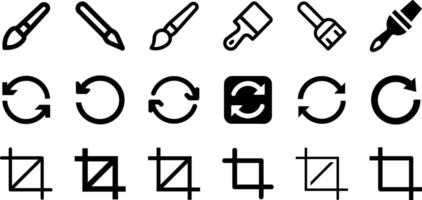 Minimalist Art and Editing Icons Paint Brush Reload Crop Design vector