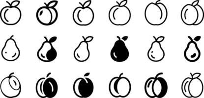 Peach Pear and Plum Icon Set Fruity Collection vector