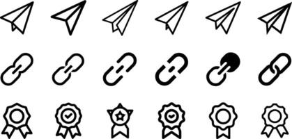 Paper Plane Link and Guarantee Medal Icon Set Adventure and Assurance Collection vector