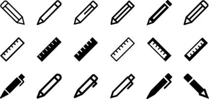 Pencil Ruler and Pen Icon Set Essential Tools Collection vector