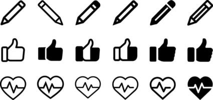 Minimalist Expression Icons Pencil Thumb Up Heart Pulse Bell Design vector
