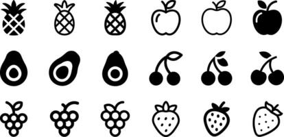 Minimalist Fruit Icons Pineapple Apple Avocado Cherries Grape Strawberry Design vector