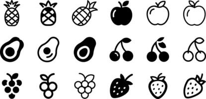 Pineapple Apple Avocado Cherries Grape Strawberry Icon Set Fruity Collection vector