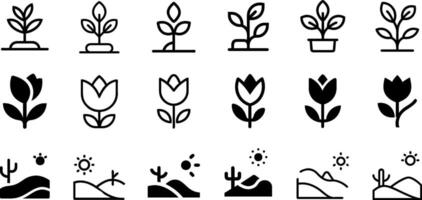 Flora and Landscape Icon Set Plant Tulip Desert vector