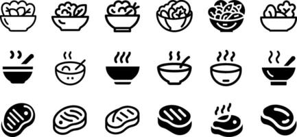 Salad Soup and Steak Icon Set Culinary Collection vector