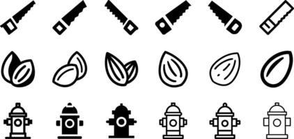 Saw Almond and Hydrant Icon Set Utility and Nature Collection vector