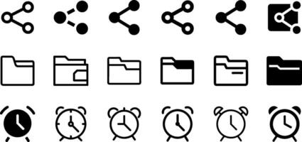 Share Folder and Alarm Clock Icon Set Productivity Collection vector