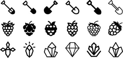 Diverse Icons Shovel Raspberry and Crystal Pack vector
