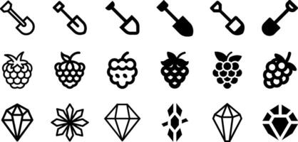 Minimalist Nature Icons Shovel Raspberry and Crystal Design vector