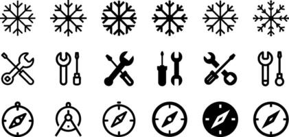 Seasonal and Functional Icon Set Snowflake Wrench and Screwdriver Compass vector
