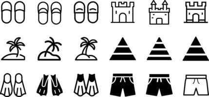 Slippers Sand with Palm and Swimming Fins Icon Set Beach Collection vector
