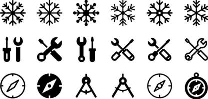 Minimalist Tools and Navigation Icons Snowflake Wrench and Screwdriver Compass Design vector