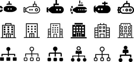 Architecture and Organization Icon Set Submarine Hotel Building Hierarchy vector
