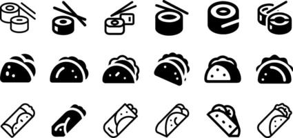 Sushi Tacos and Burrito Icon Set Culinary Collection vector