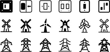 Minimalist Power Icons Switch Windmill and Electric Tower Design vector