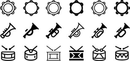 Minimalist Musical Instruments Icons Tambourine Trumpet and Drum Design vector