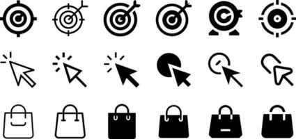 Online Shopping Icon Set Target Cursor Click Shopping Bag vector