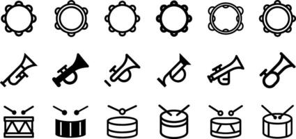 Tambourine Trumpet and Drum Icon Set Musical Instruments Collection vector
