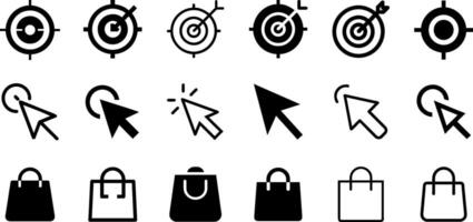 Target Cursor Click and Shopping Bag Icon Set Marketing Collection vector