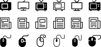 Television Newspaper and Computer Mouse Icon Set Media and Technology Collection vector