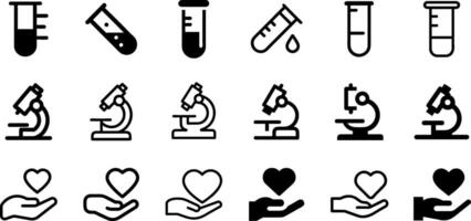 Healthcare and Research Icon Set Test Tube Microscope Heart in Hand vector