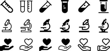 Minimalist Science Icons Test Tube Microscope Heart in Hand Design vector