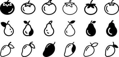 Minimalist Fruit Icon Set Tomato Pear and Mango Design vector