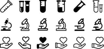 Laboratory and Care Icons Test Tube Microscope Heart in Hand Pack vector