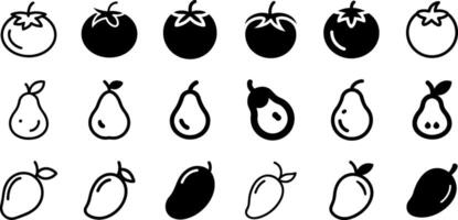 Tomato Pear and Mango Icon Set Fresh Fruit Collection vector