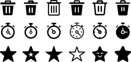 Trash Stopwatch and Star Icon Set Essential Symbols Collection vector
