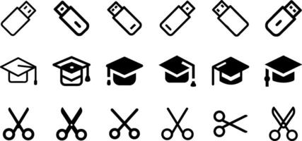 Technology and Learning Icons USB Graduation Cap and Scissor Pack vector