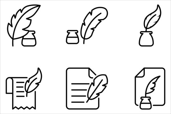 feather pen icon set on white,