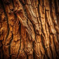 Closeup of Deeply Textured Brown Tree Bark Showing Aged Wood Grain and Surface Detail photo