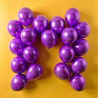 Letter m made of balloons on yellow background 3d rendering photo