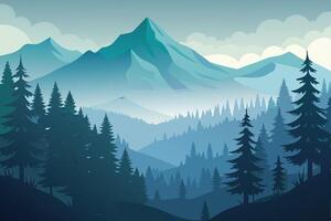 Ethereal Pine Forest Enveloped in a Blanket of Dense Fog vector