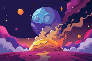 Cosmic Mist Rising from the Surface of a Celestial Body in Shades of Blue vector