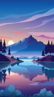 Silhouette Tranquility Serene Lake Reflection at Dusk vector