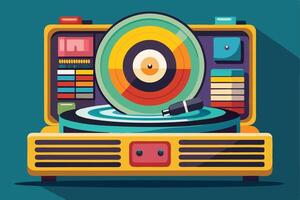 Vibrant Illustration of a Nostalgic Record Player in Retro Colors and Design vector