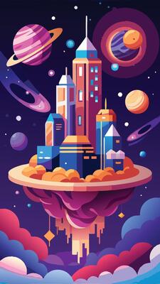 Futuristic Space City Floating Amidst a Sea of Nebulae