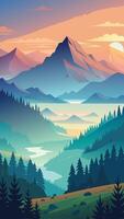 Early Morning Fog Rolling Through the Valley, Casting an Ethereal Glow vector