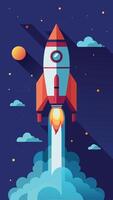 Captivating Illustration of a Rocket Ship s Majestic Journey Through the Enchanting Expanse of Space vector