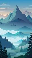 Enchanting Fog Ascending from Distant Mountains, Veiling the Landscape vector