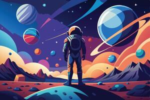 Astronaut s Silhouette in Space with a Cosmic Background vector